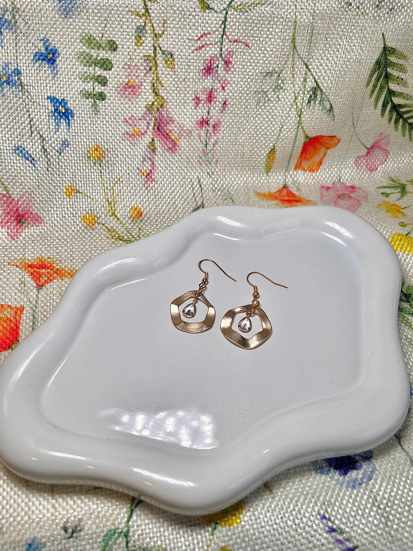 Gold/ gem hoop earring