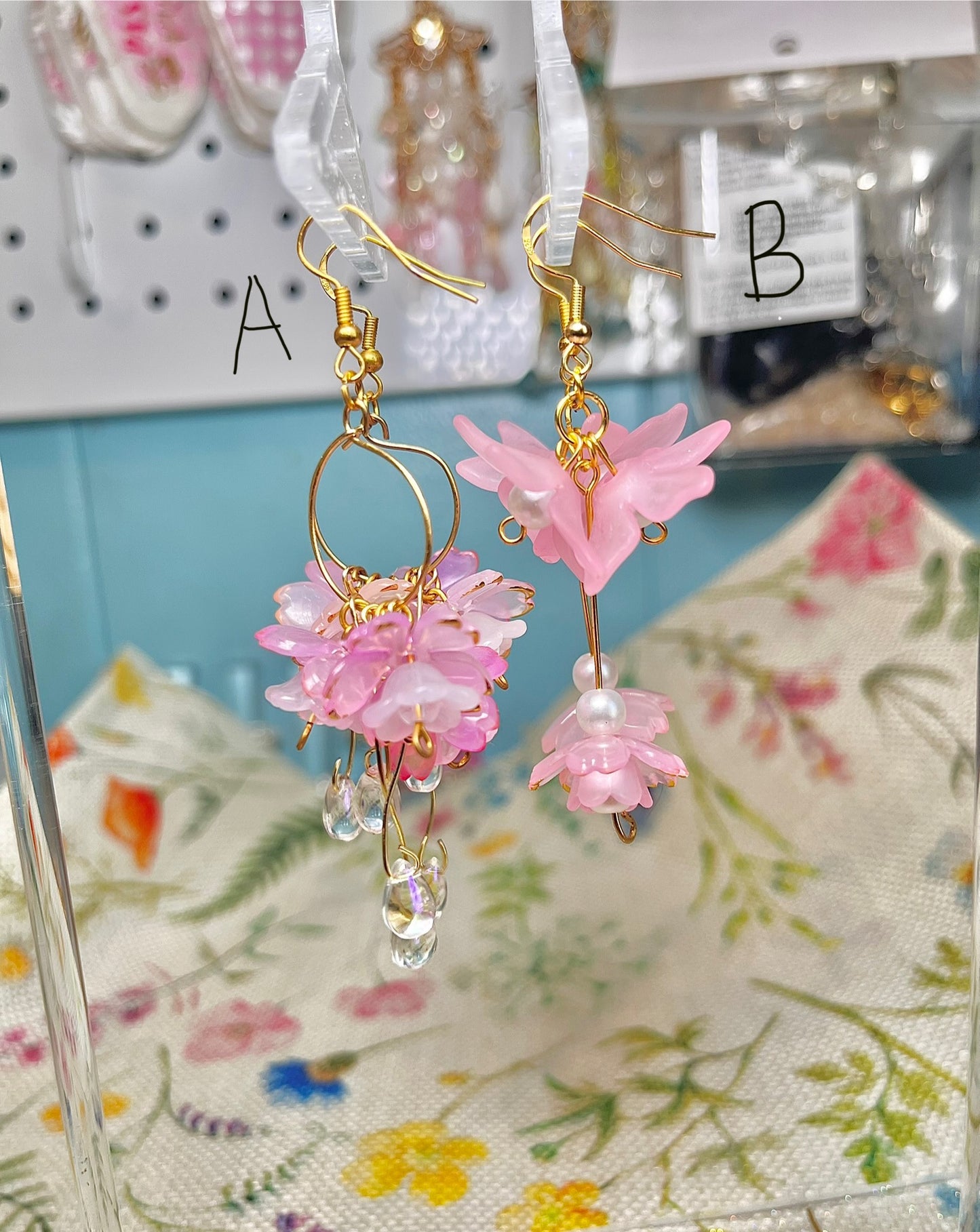 Pink flower cluster earrings