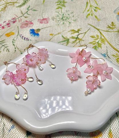 Pink flower cluster earrings