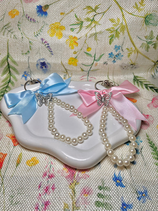 Pearl and Ribbon Keychain/ Wristlet